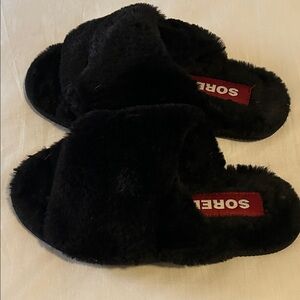 Sorel Black Faux-Fur Slide Sandals